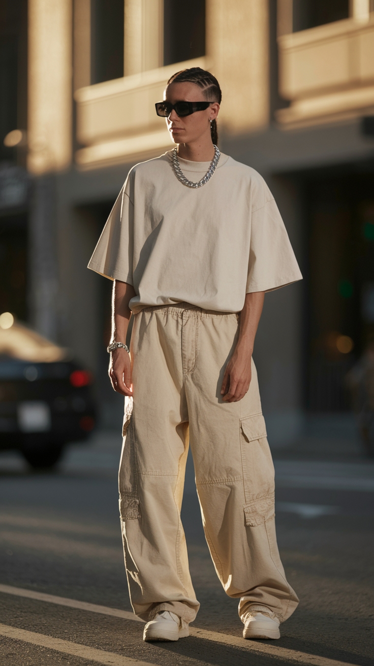 Beige Baggy Cargo Pants Outfit: Neutral and Trendy outfit idea