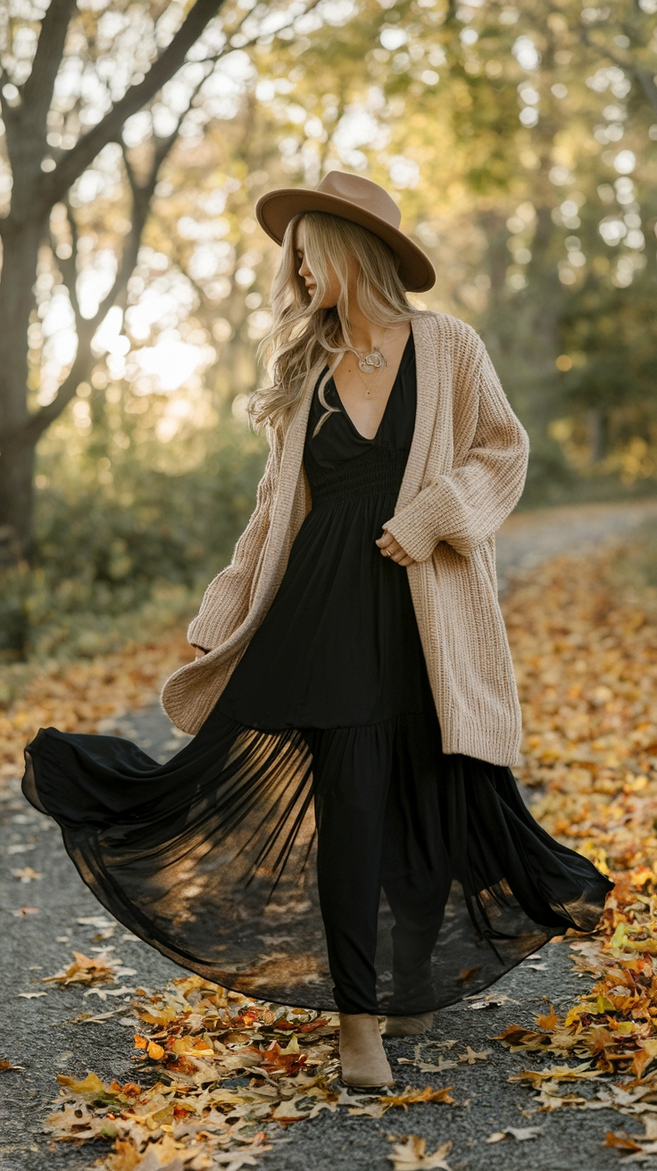 Black Maxi Dress Outfit Ideas Fall: Stylish Layering Tips outfit idea