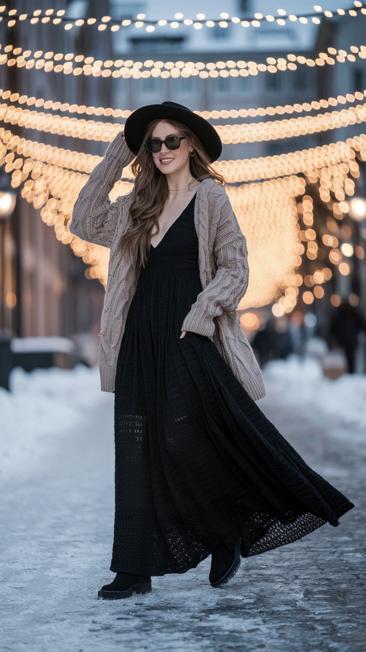 Black Maxi Dress Outfit Ideas Winter: Warm and Elegant Looks outfit idea