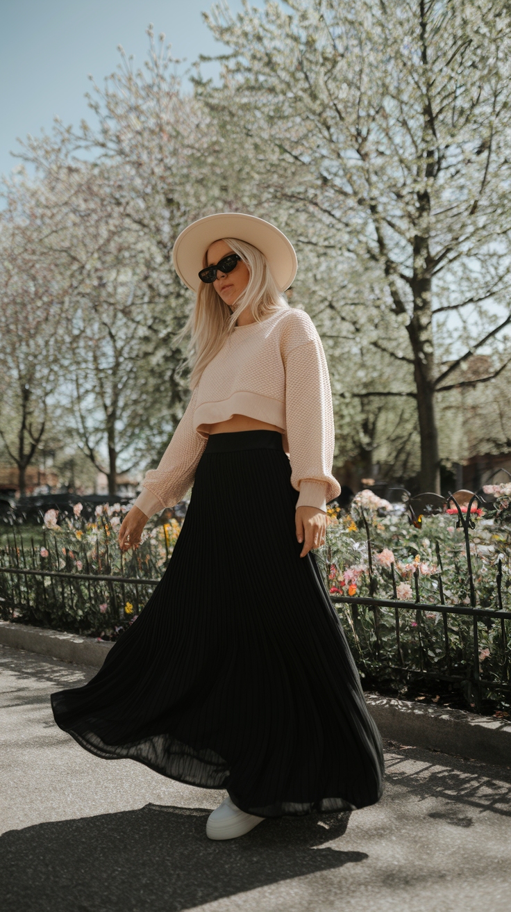 Chic Black Maxi Skirt Outfit for Spring Days outfit idea