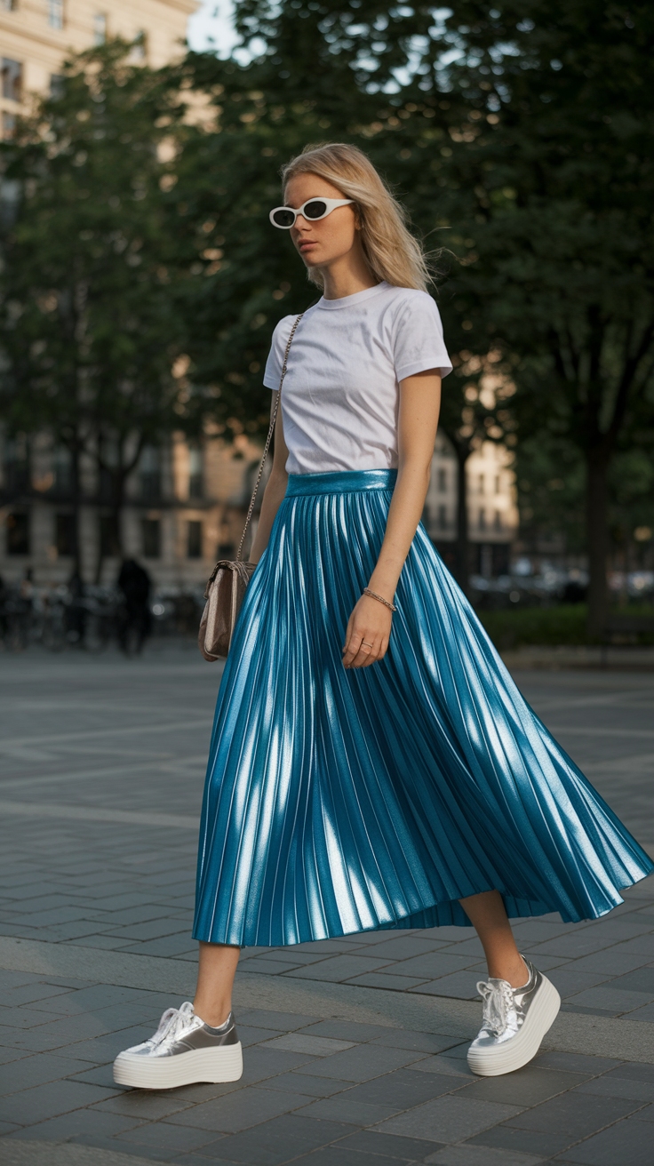 Dressing Up a Blue Metallic Skirt Outfit for Special Occasions outfit idea