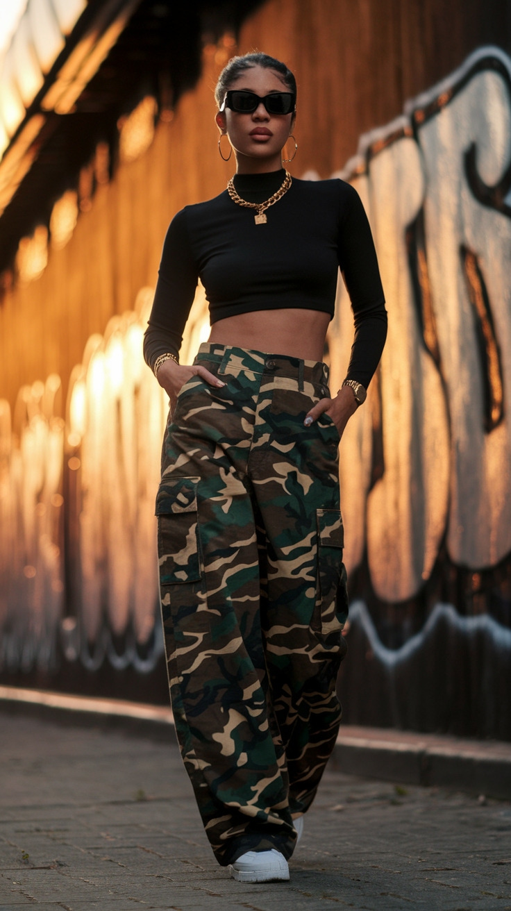 Camo Cargo Pants Outfit Baddie Style for Confident Looks outfit idea