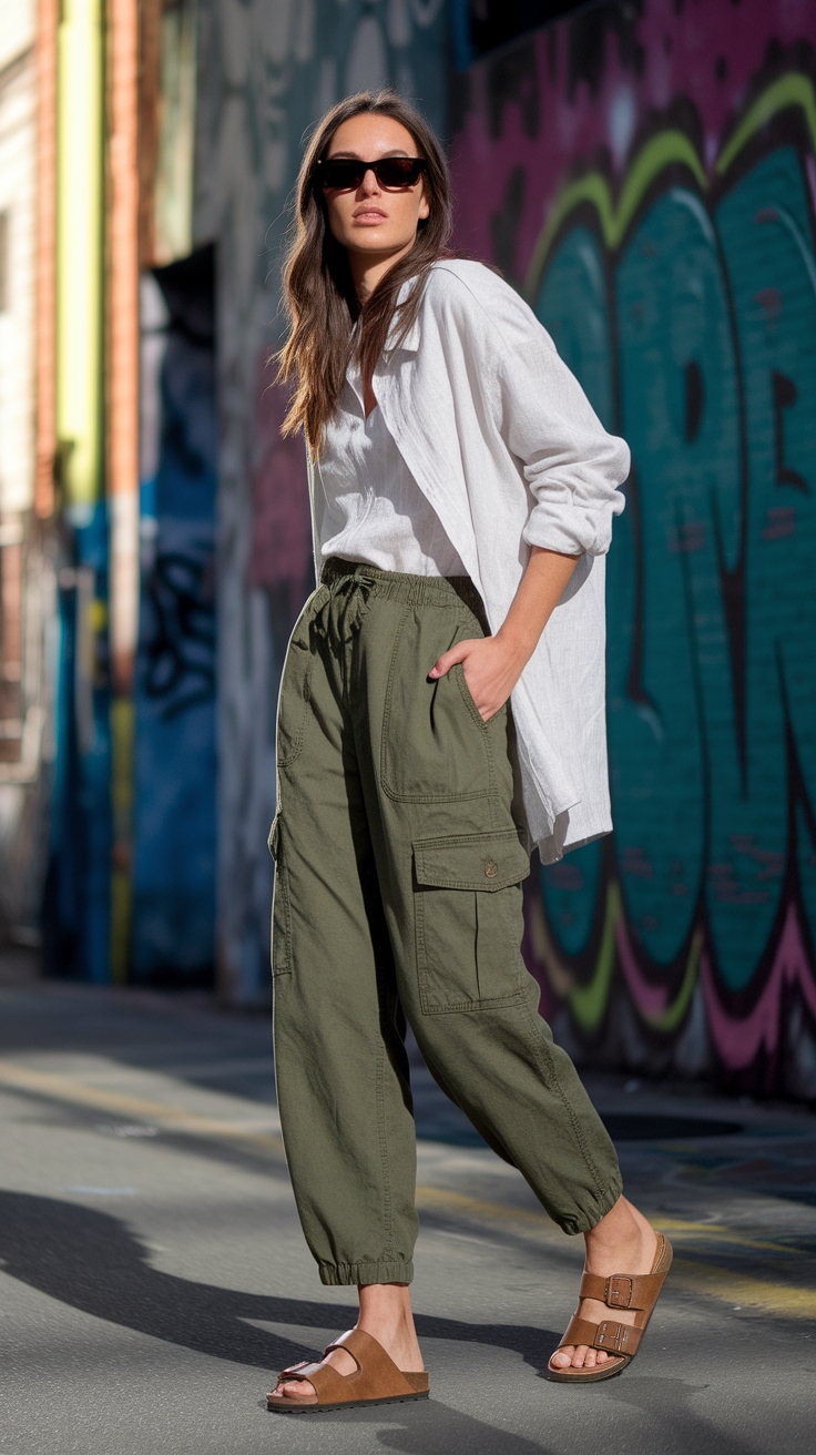 Stylish Cargo Pants and Sandals Outfit Ideas outfit idea