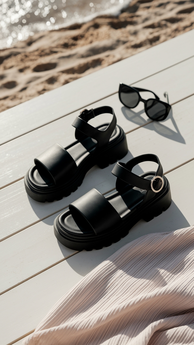 Exploring Chunky Black Sandals for Summer Style outfit idea