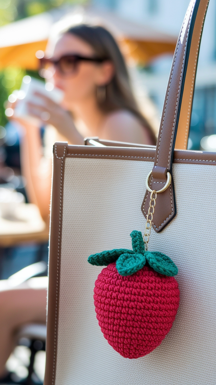 Adorable Crochet Strawberry Bag Charm for Sweet Touches outfit idea