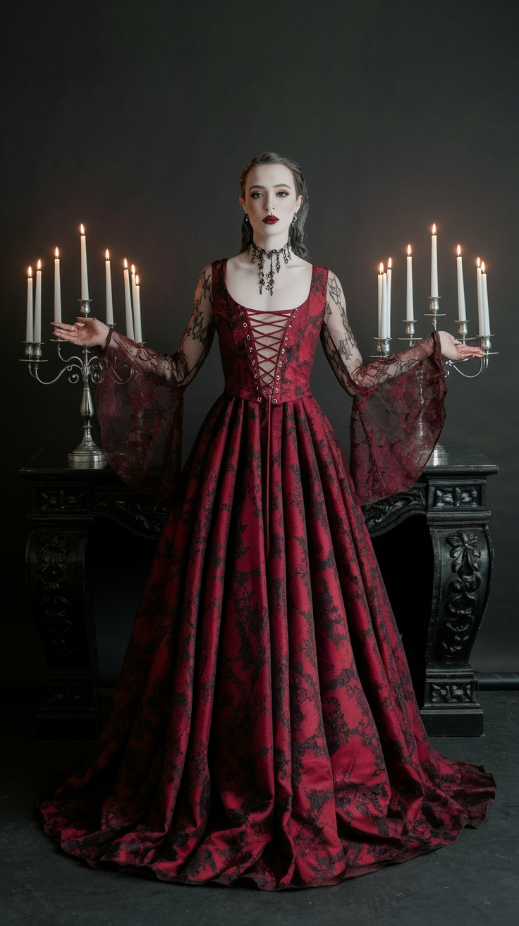 Gothic Charm: Dark Red Gothic Dress Styles outfit idea
