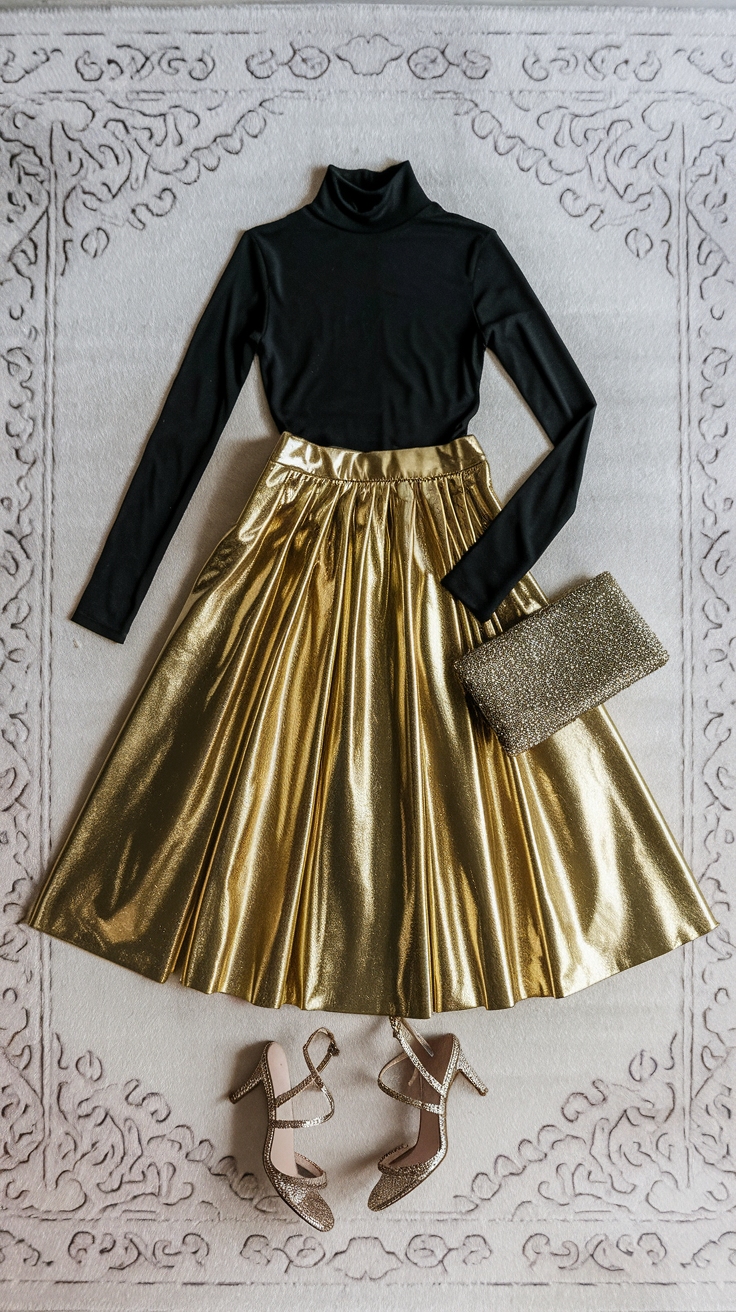 Gold Metallic Skirt: A Bold Fashion Statement outfit idea