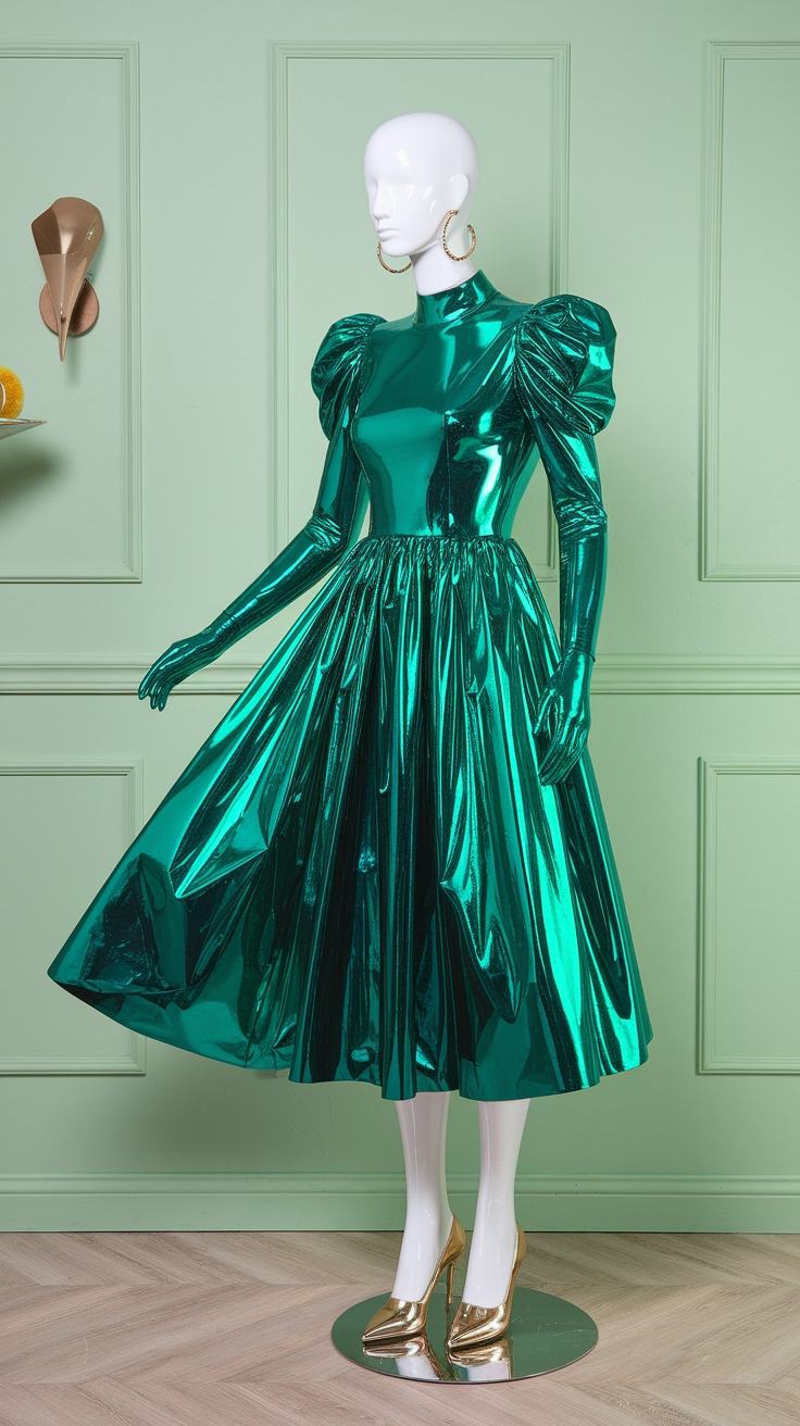 Green Metallic Dress Outfit: Dazzle in Shimmering Hues outfit idea