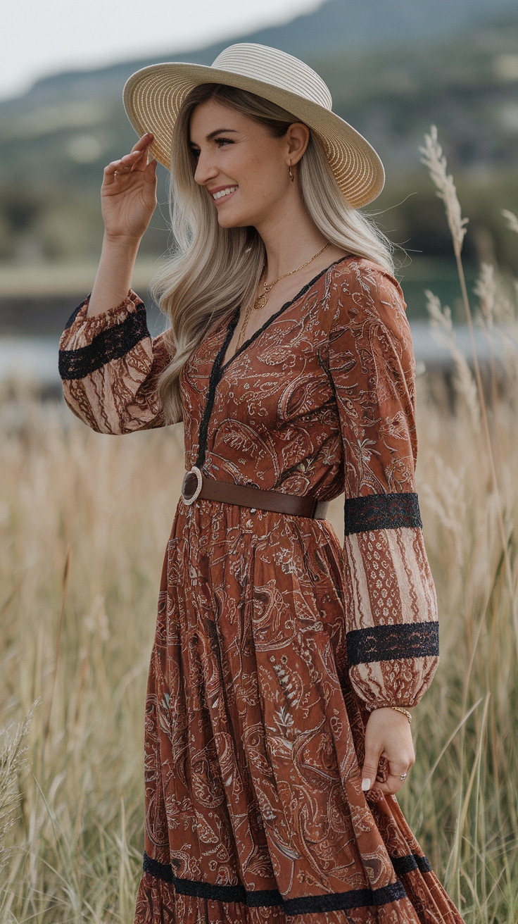 Bohemian Vibes: Long Sleeve Boho Maxi Dress Styles outfit idea