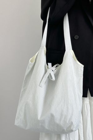 2024 INS-Style Striped Canvas Tote Bag for Women - Large Capacity Underarm Shoulder Bag, Trendy and Chic