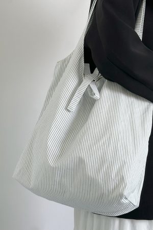 2024 INS-Style Striped Canvas Tote Bag for Women - Large Capacity Underarm Shoulder Bag, Trendy and Chic