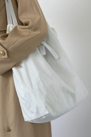 2024 INS-Style Striped Canvas Tote Bag for Women - Large Capacity Underarm Shoulder Bag, Trendy and Chic