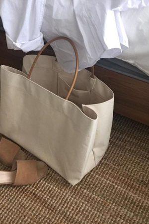 2024 Minimalist Large Capacity Shoulder Canvas Tote Bag - Dongdaemun Style Women's Shopping Bag