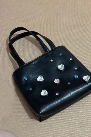 2024 Silver Leather Gemstone Underarm Bag with Diamond Embellishments & Rhinestone Phone Chain - Small Tote Shoulder Bag