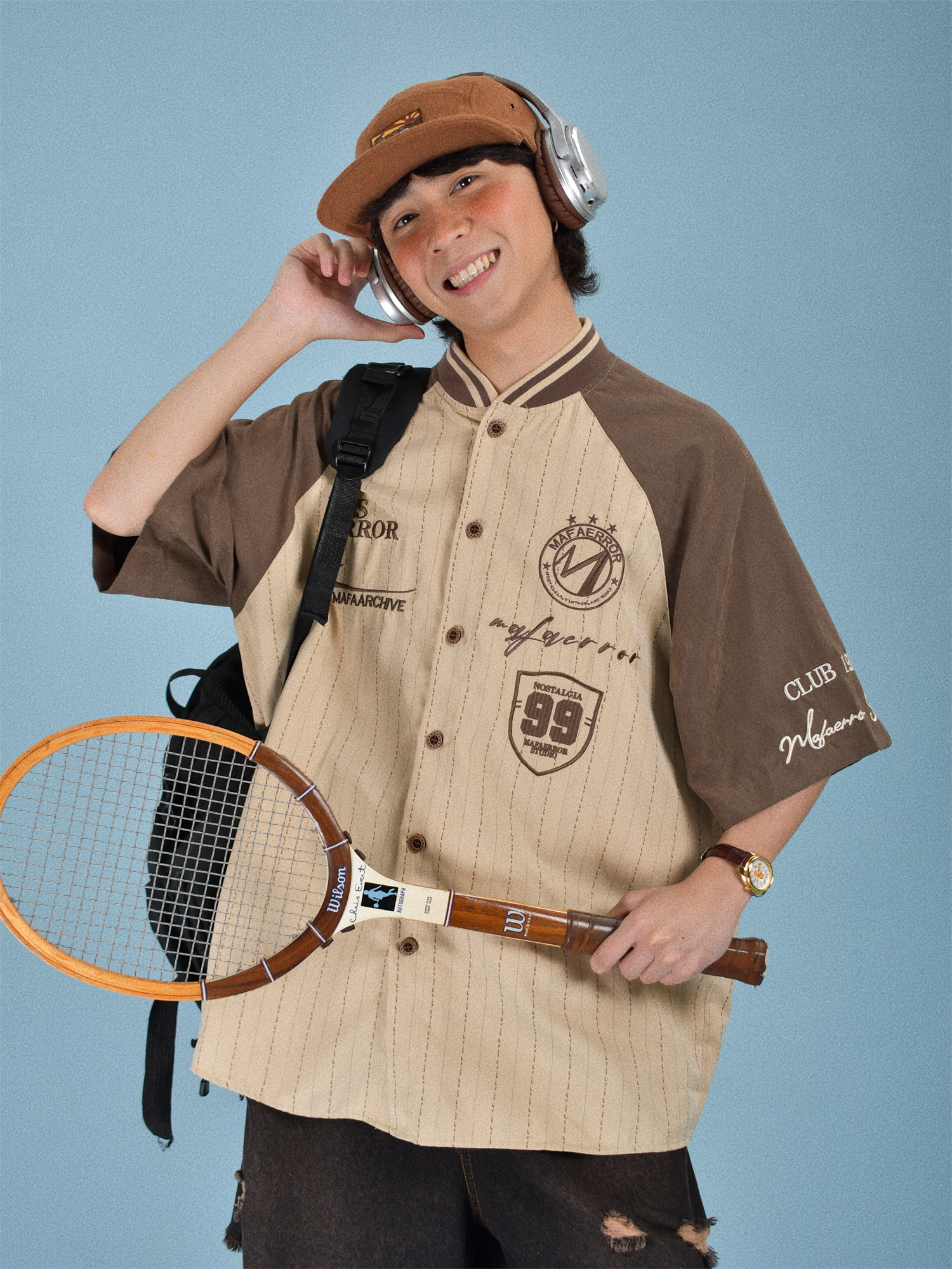 2024 Summer Vintage Knitted Baseball Striped Short Sleeve Cardigan for Men - Trendy Color Block Top