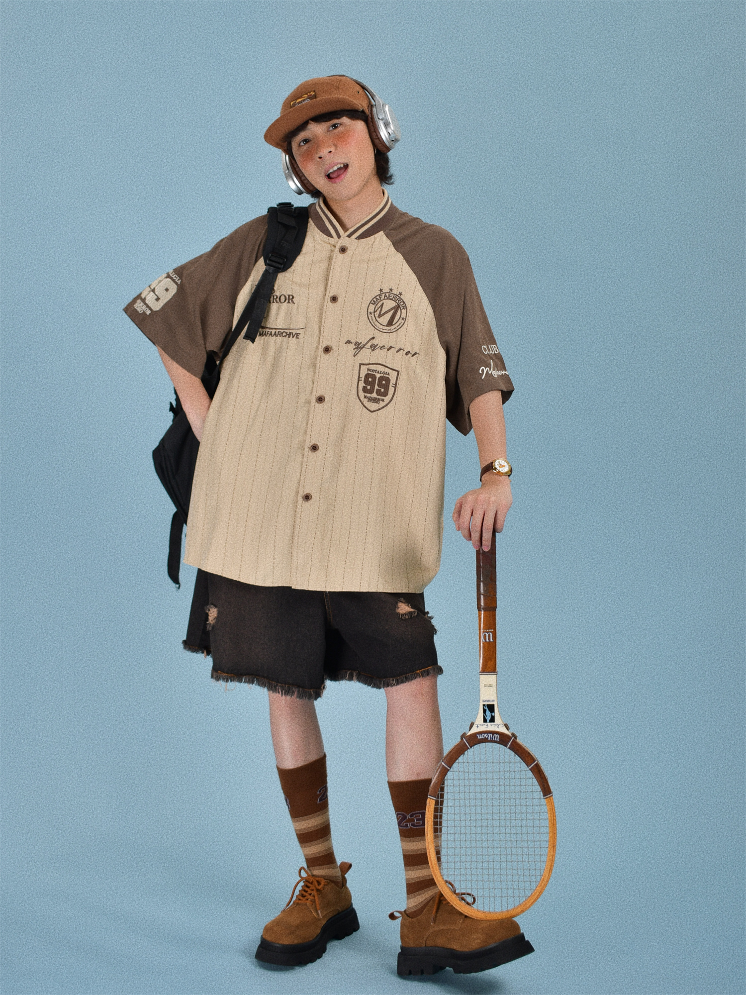 2024 Summer Vintage Knitted Baseball Striped Short Sleeve Cardigan for Men - Trendy Color Block Top