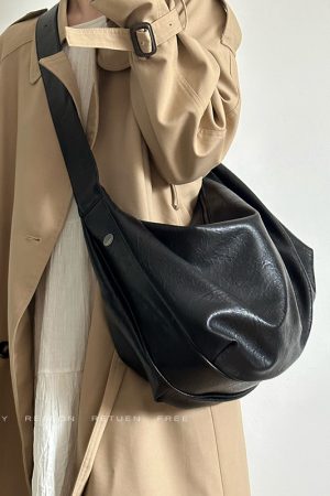 2024 Vintage Soft Leather Black Dumpling Bag for Women - Large Capacity Casual Shoulder Crossbody Tote