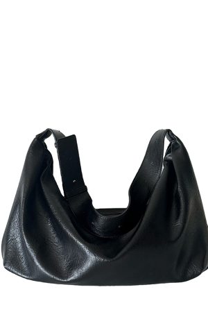 2024 Vintage Soft Leather Black Dumpling Bag for Women - Large Capacity Casual Shoulder Crossbody Tote