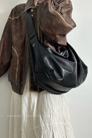 2024 Vintage Soft Leather Black Dumpling Bag for Women - Large Capacity Casual Shoulder Crossbody Tote
