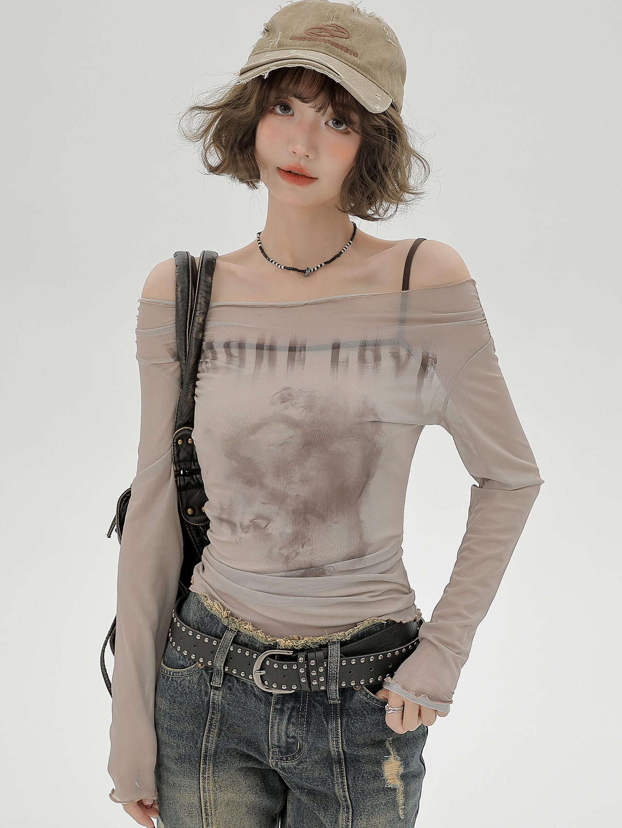 2024 Women's Mesh Long Sleeve Tank Top Two-Piece Set - American Style Slim Fit Sexy Fashion 2024 Women's Mesh Long Sleeve Tank Top Two-Piece Set - American Style Slim Fit Sexy Fashion