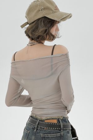 2024 Women's Mesh Long Sleeve Tank Top Two-Piece Set - American Style Slim Fit Sexy Fashion