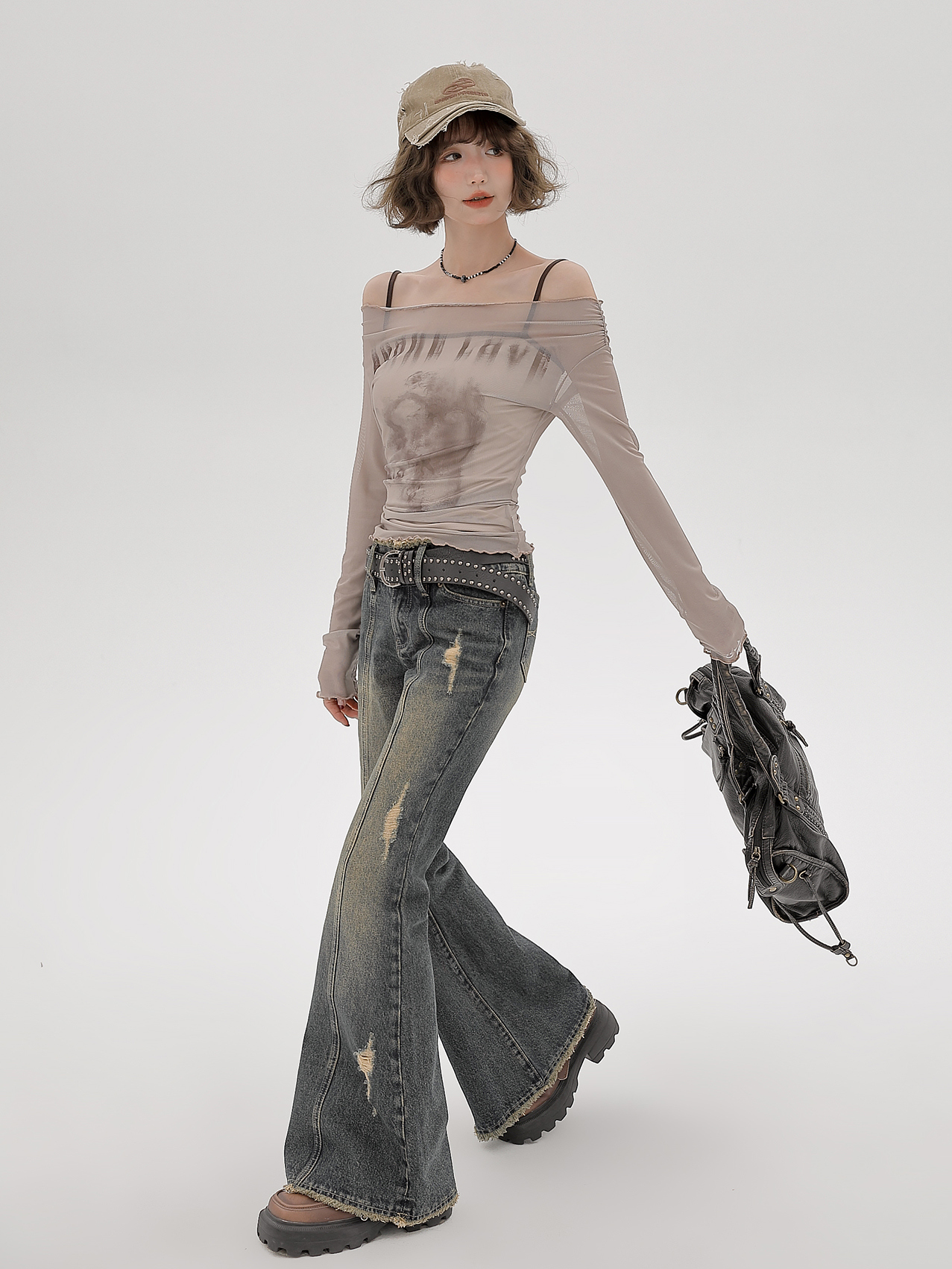 2024 Women's Mesh Long Sleeve Tank Top Two-Piece Set - American Style Slim Fit Sexy Fashion 2024 Women's Mesh Long Sleeve Tank Top Two-Piece Set - American Style Slim Fit Sexy Fashion