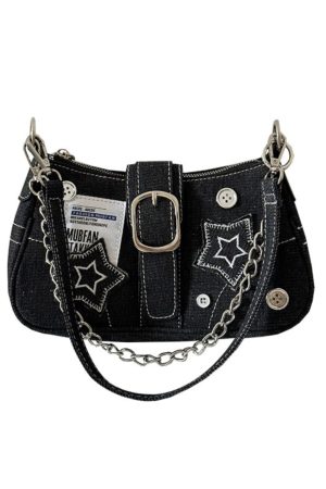2024 Women's Vintage Denim Shoulder Bag with Chain, Button Detail, Crossbody Design - Trendy Underarm Handbag