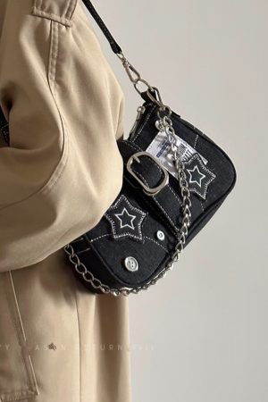 2024 Women's Vintage Denim Shoulder Bag with Chain, Button Detail, Crossbody Design - Trendy Underarm Handbag