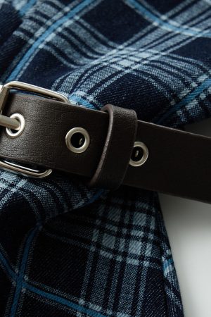 2025 Cowboy Style Dark Blue Denim Plaid Sleeveless Top with Belted Waist for a Slimming Fit