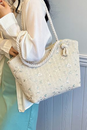 2025 Large Capacity Woven Straw Tote Bag for Women - Stylish Summer Shoulder Bag, Versatile Commuter Design with Rope Detail