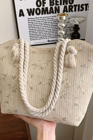 2025 Large Capacity Woven Straw Tote Bag for Women - Stylish Summer Shoulder Bag, Versatile Commuter Design with Rope Detail