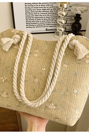 2025 Large Capacity Woven Straw Tote Bag for Women - Stylish Summer Shoulder Bag, Versatile Commuter Design with Rope Detail