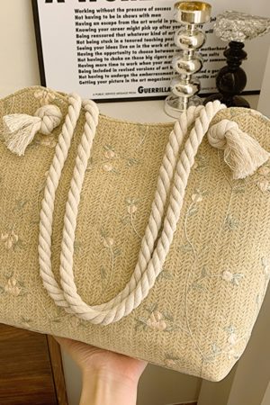 2025 Large Capacity Woven Straw Tote Bag for Women - Stylish Summer Shoulder Bag, Versatile Commuter Design with Rope Detail