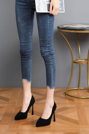 2025 New Spring Women's Suede High Heels, Versatile Waterproof Pointed Toe Shoes for Work, Sexy Thin Heels