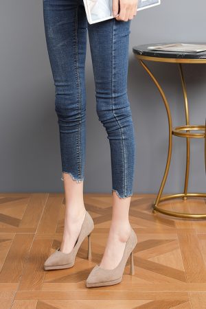 2025 New Spring Women's Suede High Heels, Versatile Waterproof Pointed Toe Shoes for Work, Sexy Thin Heels