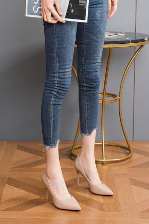 2025 New Style French Girl Patent Leather High Heels - Versatile Sexy Pointed Toe Thin Heel Shallow Mouth Flats for Women