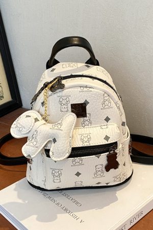 2025 New Women's Mini Backpack - Double Shoulder Design, Versatile Small Bag with Cute Maiduo Bear Print