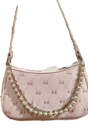 2025 Pink Butterfly Baguette Bag for Women - Pearl Metal Chain, Diamond Pattern, Casual Underarm & Crossbody Style