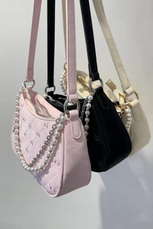 2025 Pink Butterfly Baguette Bag for Women - Pearl Metal Chain, Diamond Pattern, Casual Underarm & Crossbody Style