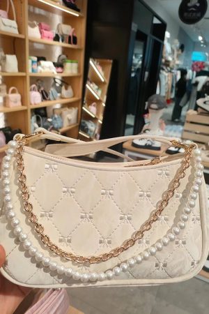 2025 Pink Butterfly Baguette Bag for Women - Pearl Metal Chain, Diamond Pattern, Casual Underarm & Crossbody Style