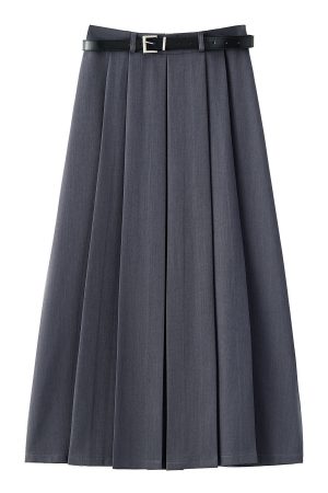 2025 Spring Apricot Pleated Midi Skirt for Women, High-End A-Line Design, Trendy Spring Fashion
