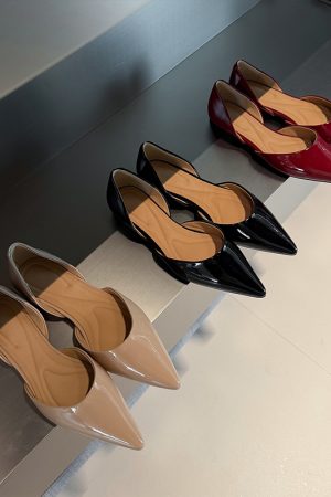 2025 Spring Handmade Genuine Leather Pointed Side Cutout Flat Shoes for Women - Sexy Korean Style Elegant Design