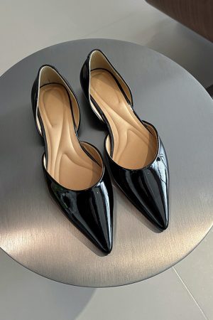 2025 Spring Handmade Genuine Leather Pointed Side Cutout Flat Shoes for Women - Sexy Korean Style Elegant Design