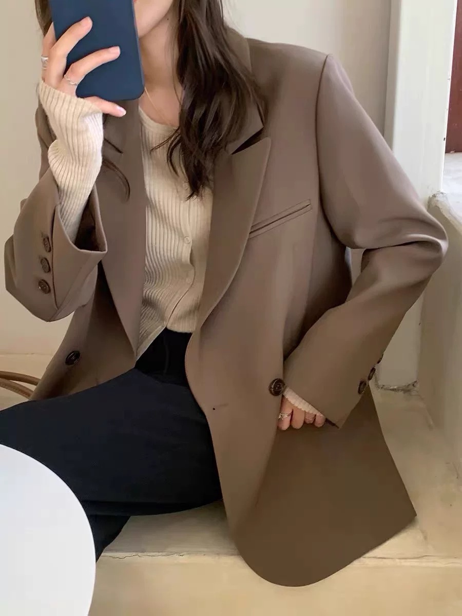 2025 Spring Oversized Black Blazer for Women, Casual Loose Fit Slimming Suit, Trendy High-End Jacket 2025 Spring Oversized Black Blazer for Women, Casual Loose Fit Slimming Suit, Trendy High-End Jacket