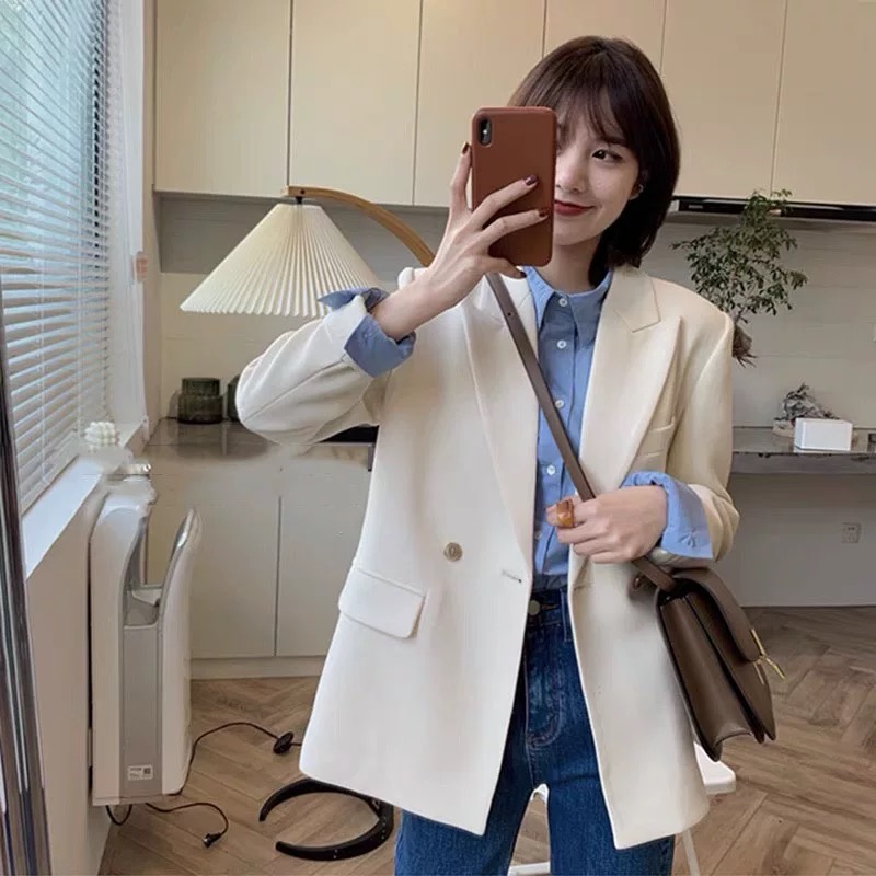 2025 Spring Oversized Black Blazer for Women, Casual Loose Fit Slimming Suit, Trendy High-End Jacket 2025 Spring Oversized Black Blazer for Women, Casual Loose Fit Slimming Suit, Trendy High-End Jacket