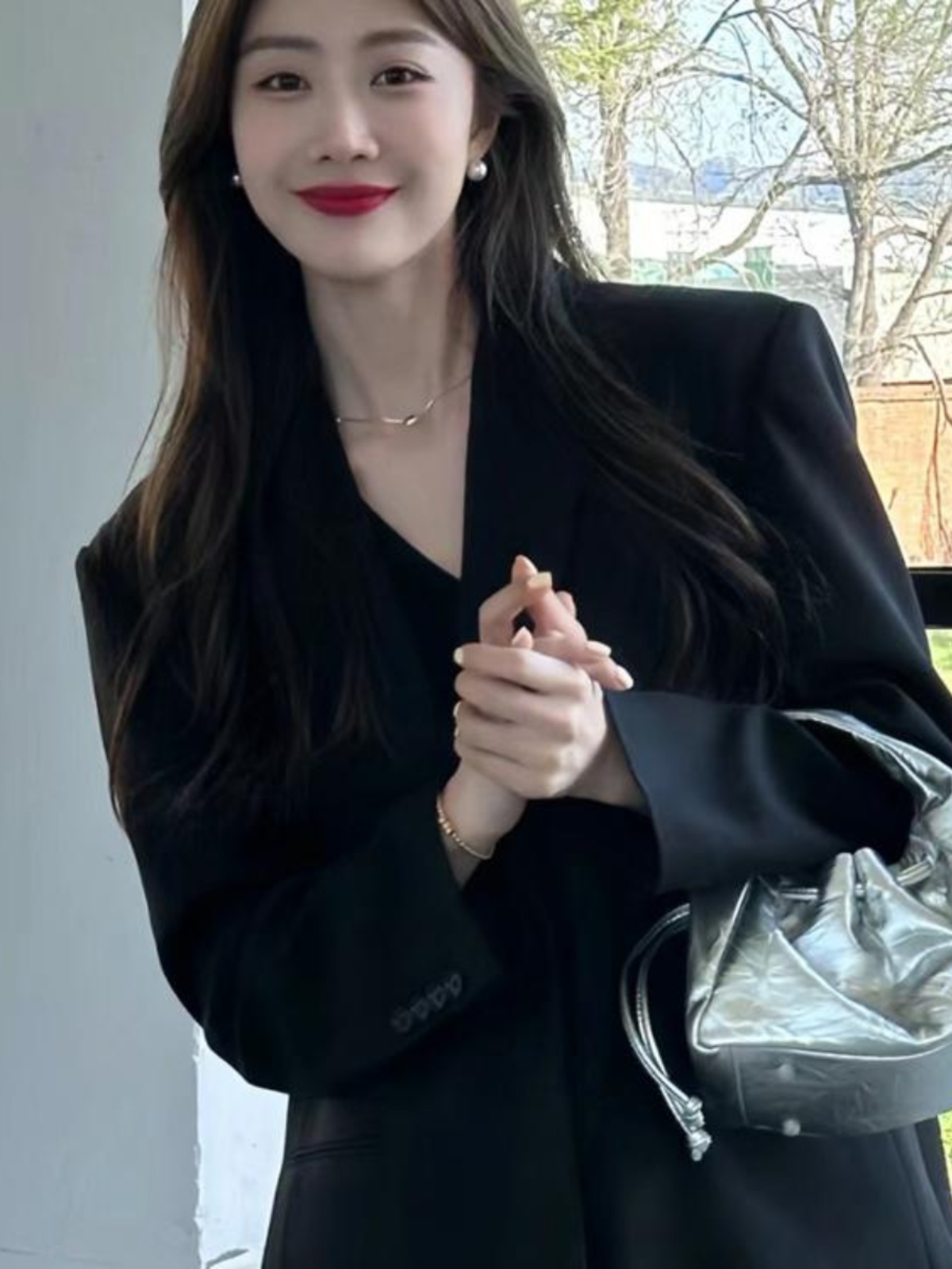 2025 Spring Oversized Black Blazer for Women, Casual Loose Fit Slimming Suit, Trendy High-End Jacket 2025 Spring Oversized Black Blazer for Women, Casual Loose Fit Slimming Suit, Trendy High-End Jacket