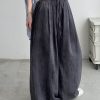 2025 Spring Summer Women's Wide-Leg Pants - Loose Fit, Thin, Slightly Wrinkled, Casual Smoke Color Grapefruit Design