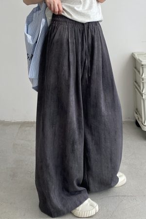 2025 Spring Summer Women's Wide-Leg Pants - Loose Fit, Thin, Slightly Wrinkled, Casual Smoke Color Grapefruit Design