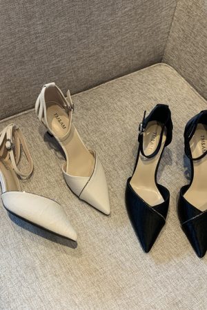 2025 Spring Women's Elegant Rhinestone One-Strap High Heels, Slimming Pointed Toe Design, Sexy Shallow Mouth Flats