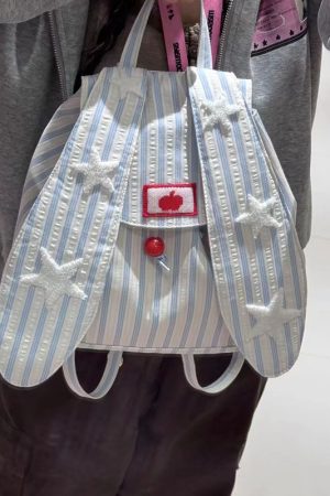 2025 Striped Rabbit Ear Backpack for Women, Large Capacity Commuter Tote Bag, Stylish Student School Bag